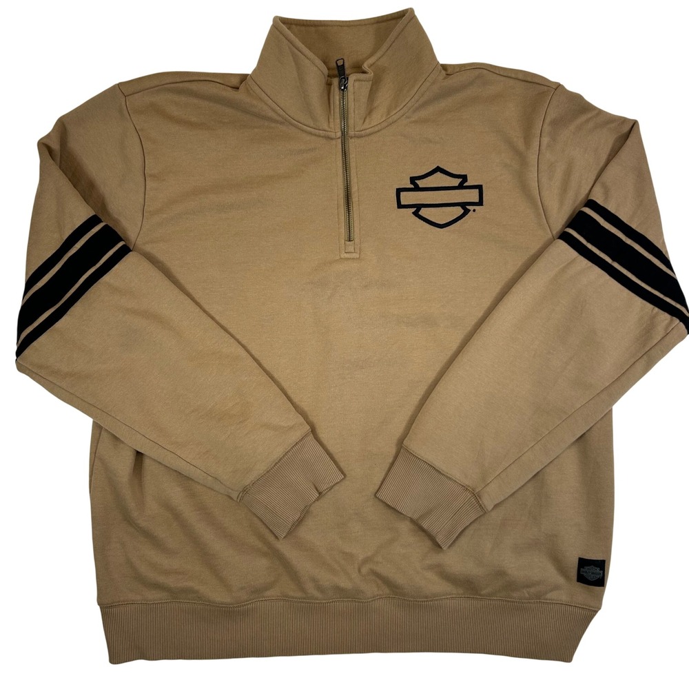 Harley-Davidson Mens XL Tan Quarter Zip Pullover Bar & Shield Logo Sweatshirt